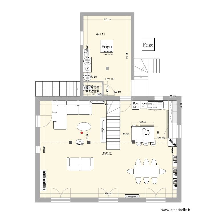 Rouret Facade Sud. Plan de 3 pièces et 87 m2