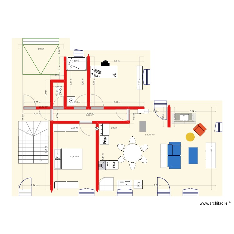 Emprise au sol. Plan de 5 pièces et 97 m2