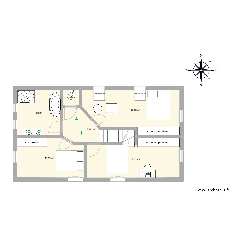 Maison Etage - Bouchemaine. Plan de 6 pièces et 60 m2