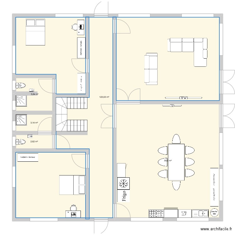 LOGE1. Plan de 5 pièces et 195 m2