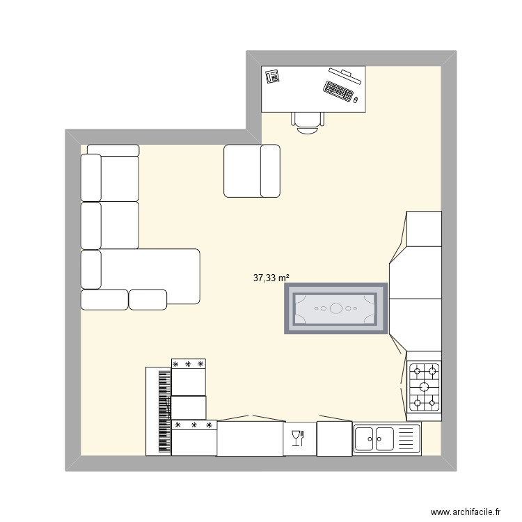 535 / x 620. Plan de 1 pièce et 37 m2