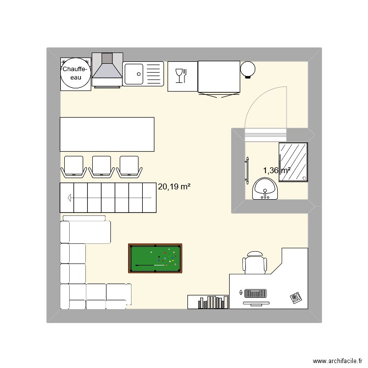 test. Plan de 2 pièces et 22 m2