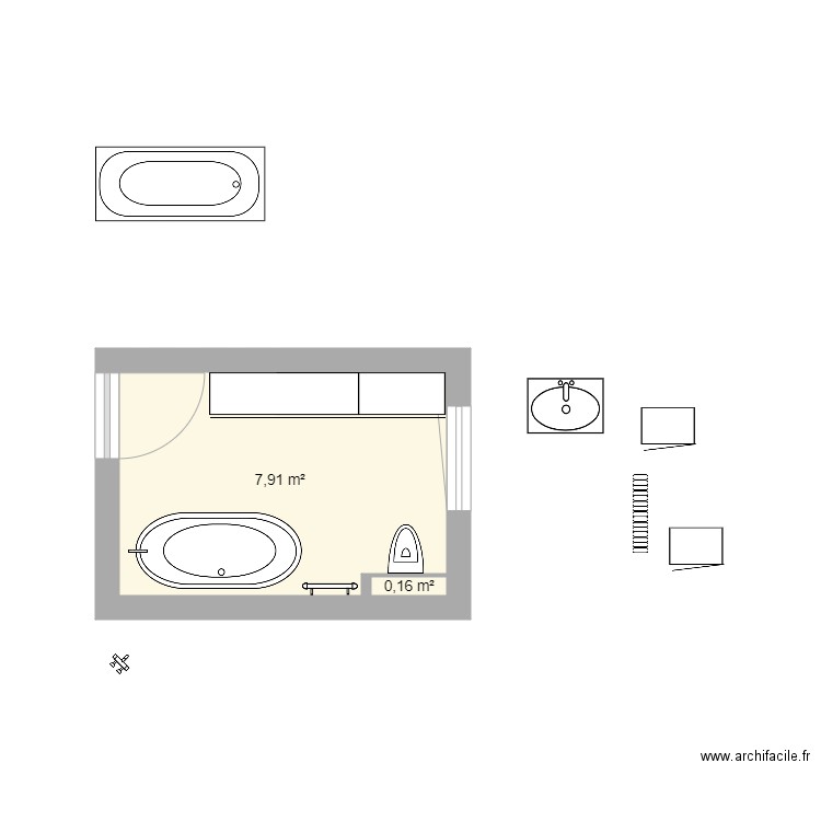 SDB 2024/3. Plan de 2 pièces et 8 m2