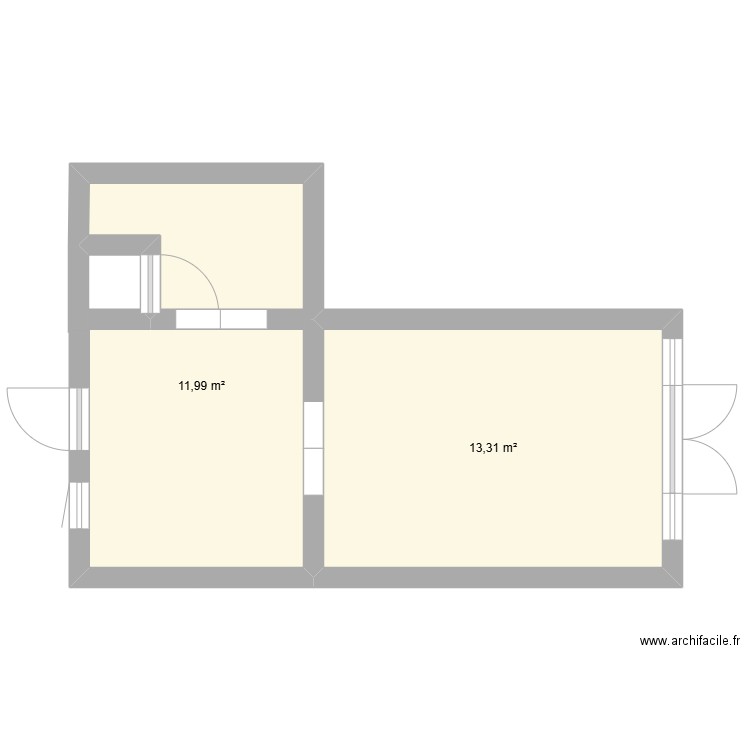 salon. Plan de 2 pièces et 25 m2