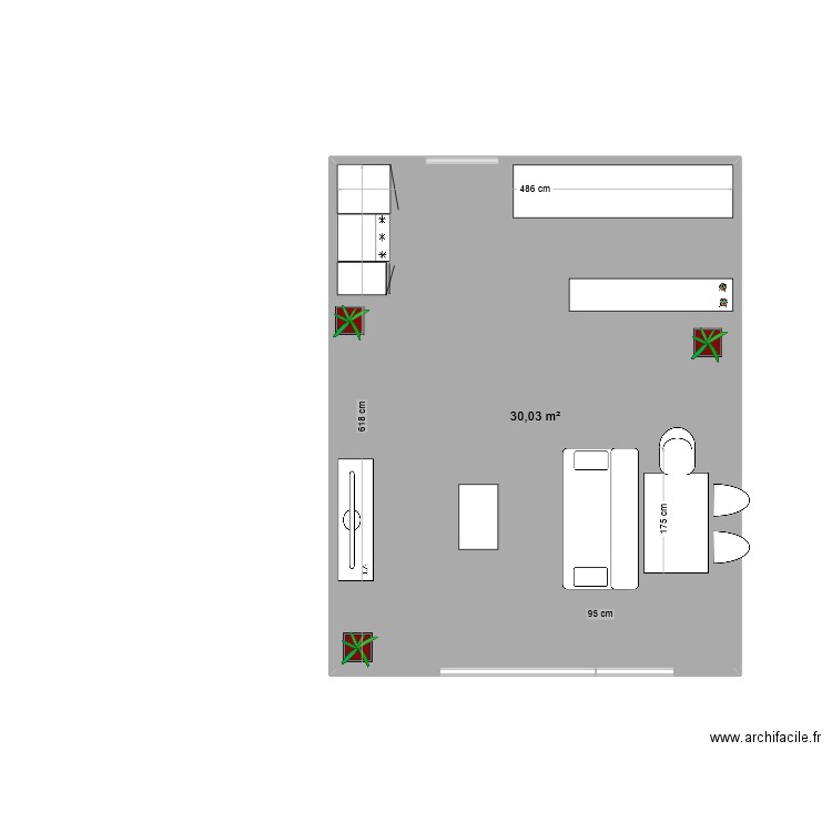 romette. Plan de 1 pièce et 30 m2