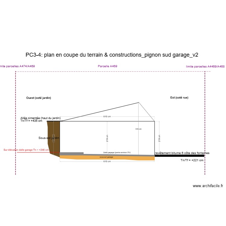 PC3_plans en coupe_pignon sud_garage. Plan de 0 pièce et 0 m2