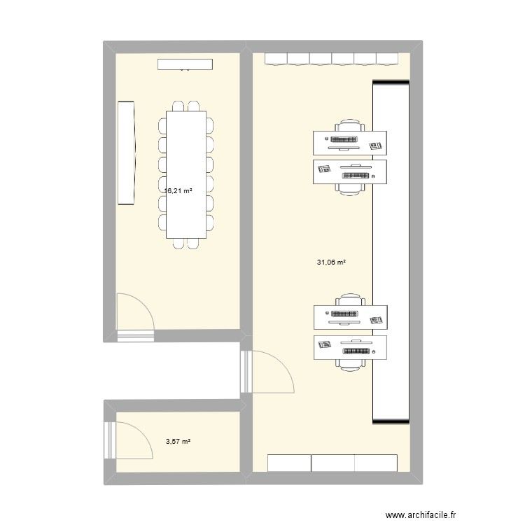 Bureau BO - Salle de réunion grande v1.1. Plan de 3 pièces et 51 m2