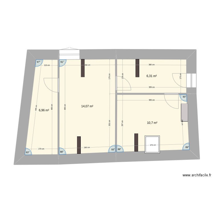 étages chambres. Plan de 4 pièces et 38 m2