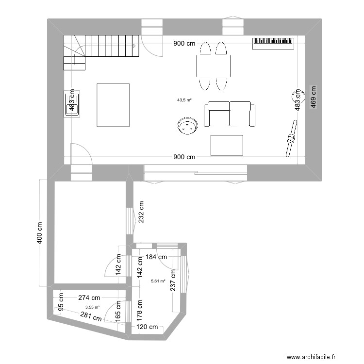 Plouhinec_Projet1_RDC. Plan de 3 pièces et 53 m2