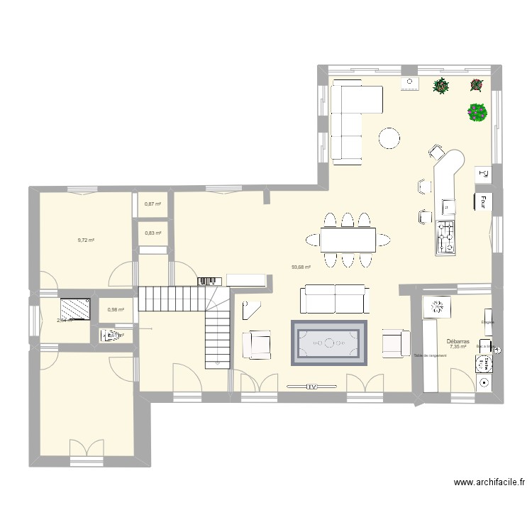 RDC MODIFIE. Plan de 8 pièces et 117 m2