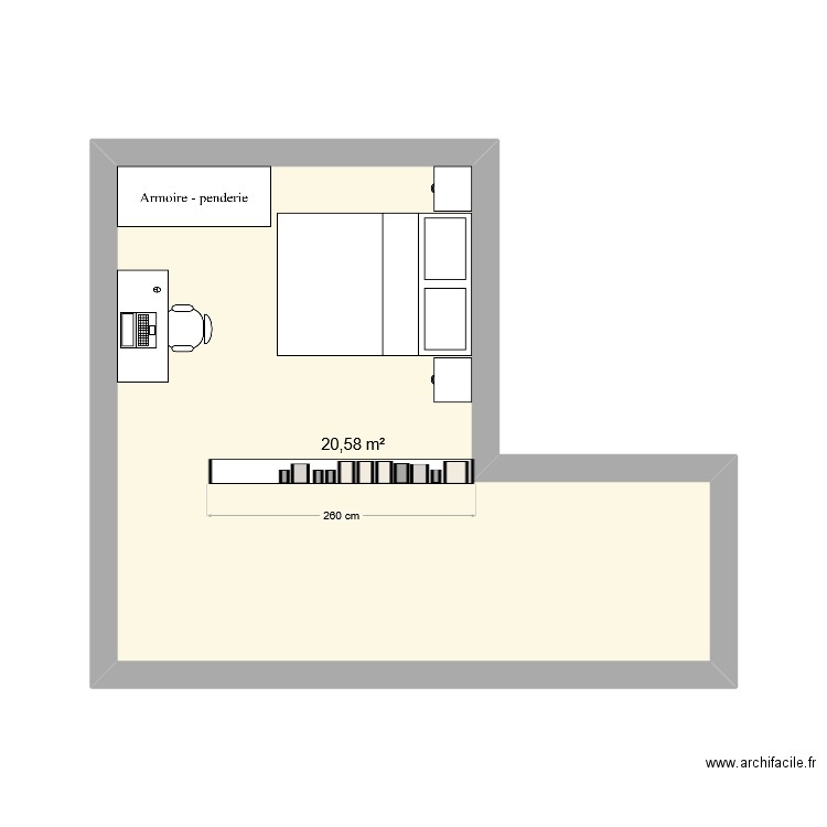 salon raisin. Plan de 1 pièce et 21 m2