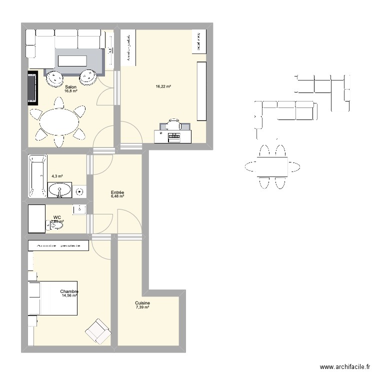 petit nid d'amour V2. Plan de 7 pièces et 69 m2