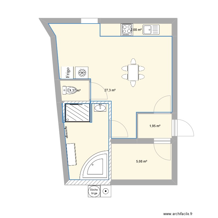 MARTINS et BAEHER BIS. Plan de 5 pièces et 38 m2