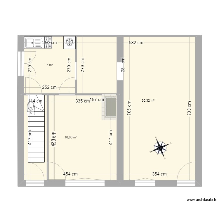  maison Ortaffa RC. Plan de 3 pièces et 56 m2