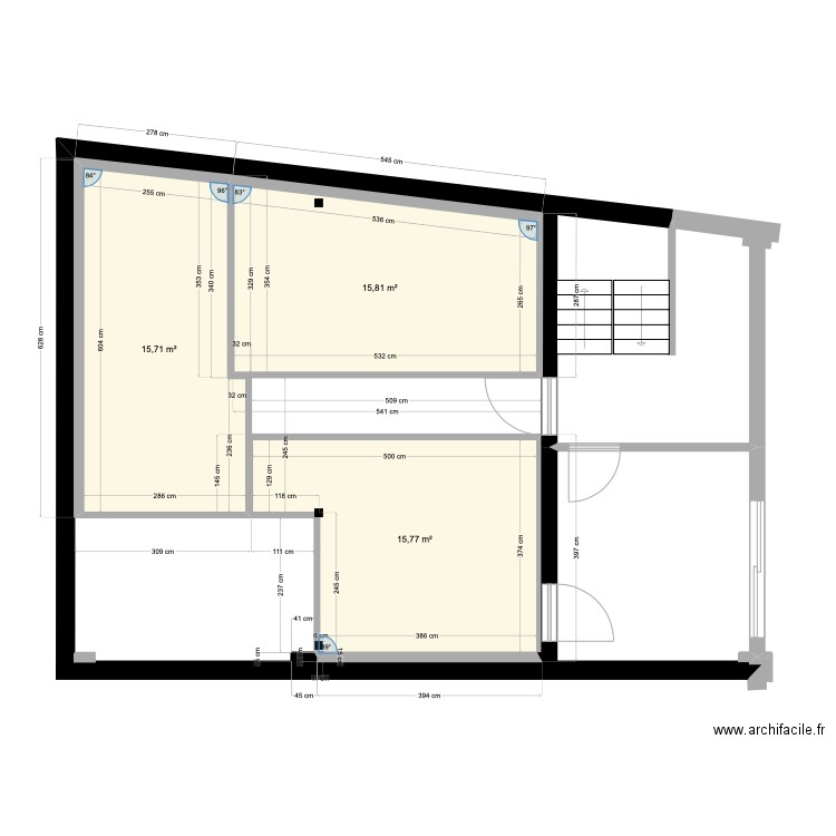 Plan 1er Chambres. Plan de 3 pièces et 47 m2