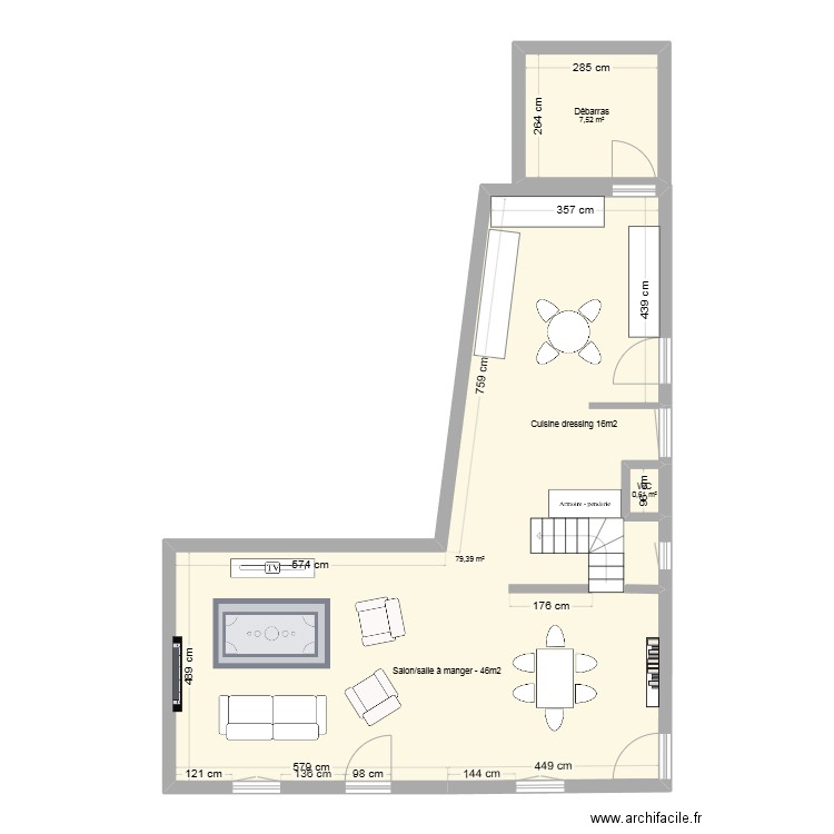 RDC MEUBLEE BRIANCON V3. Plan de 3 pièces et 88 m2