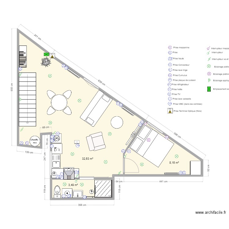 Maldoyenne 2eme_elec. Plan de 3 pièces et 44 m2