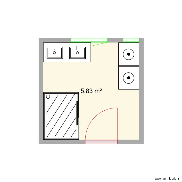 SDB. Plan de 1 pièce et 6 m2