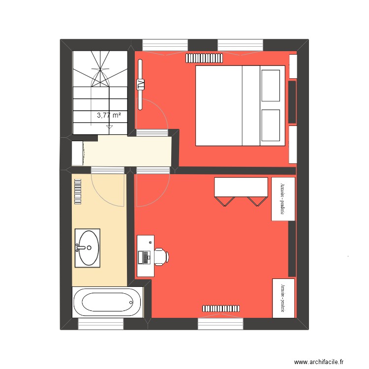 etage tibo. Plan de 3 pièces et 28 m2