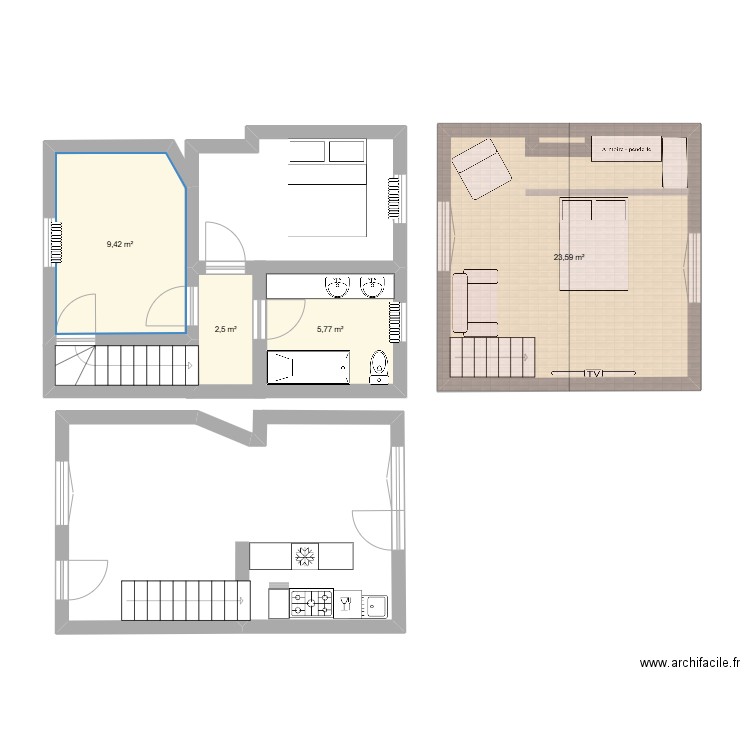 FRIQUET étage 1. Plan de 4 pièces et 41 m2