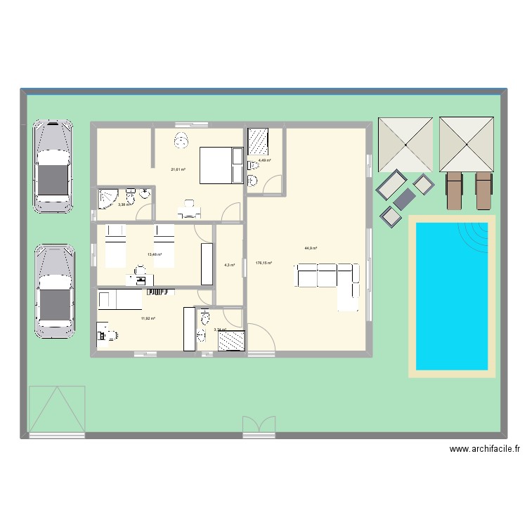 Villa Mehri. Plan de 9 pièces et 407 m2