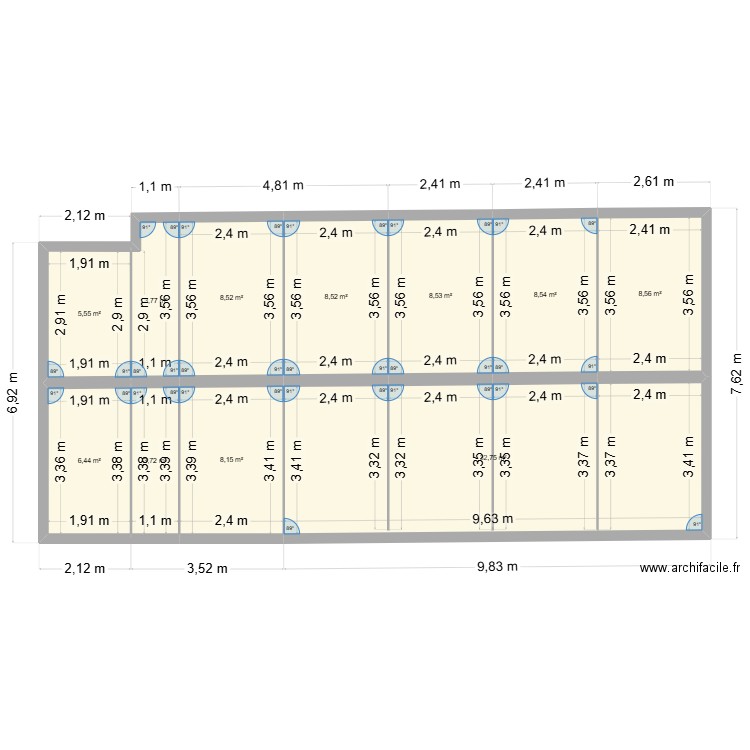 bassin G3 v1. Plan de 11 pièces et 103 m2