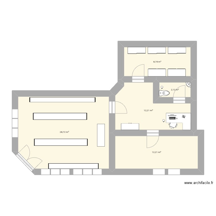 commerce business plan. Plan de 5 pièces et 64 m2