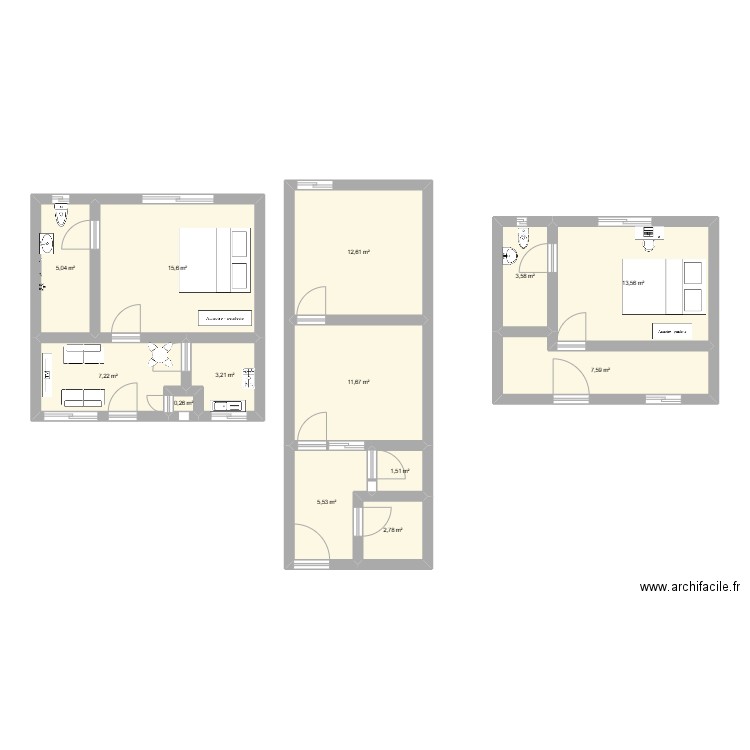 STUDIO . Plan de 13 pièces et 90 m2