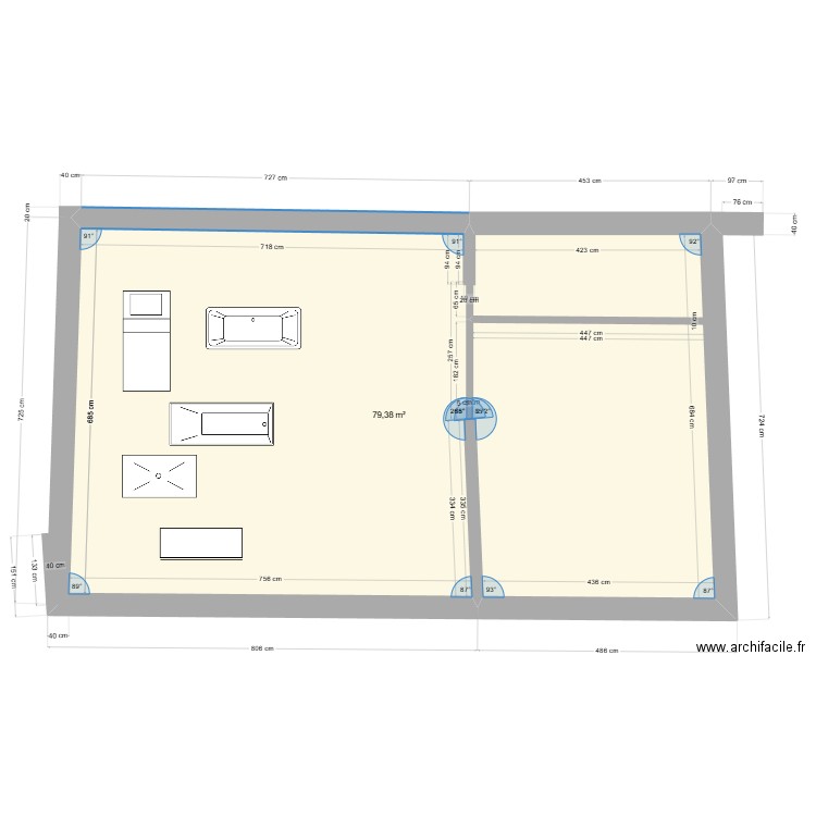 Colette. Plan de 1 pièce et 79 m2