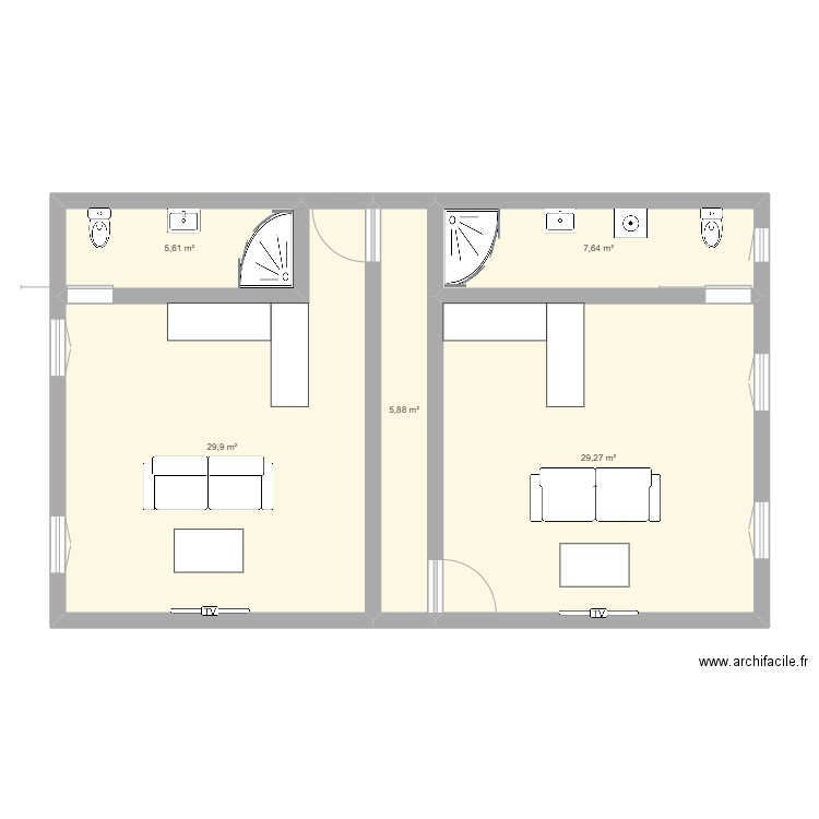 22 feraud R+1 et R+2. Plan de 5 pièces et 78 m2