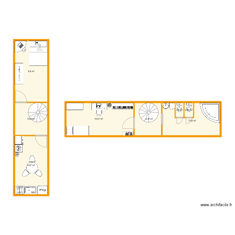 maison container. Plan de 8 pièces et 49 m2