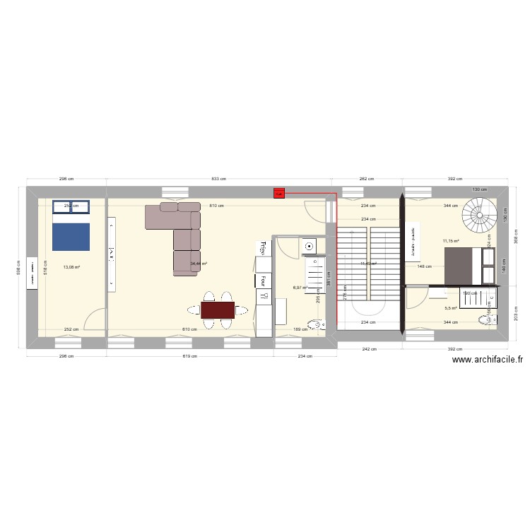 1 er etage . Plan de 6 pièces et 83 m2