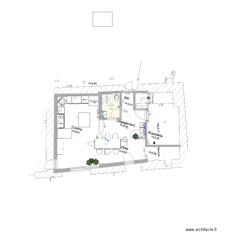 Plan cuisine 2. Plan de 1 pièce et 3 m2