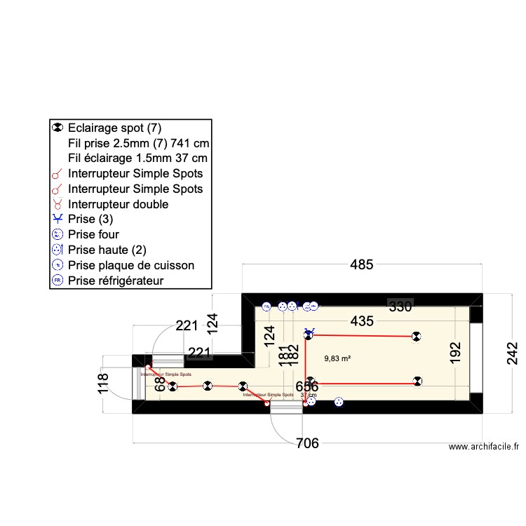 Entrée / Cuisine . Plan de 1 pièce et 10 m2