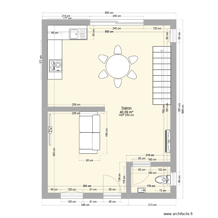 appartements grange droite. Plan de 6 pièces et 78 m2