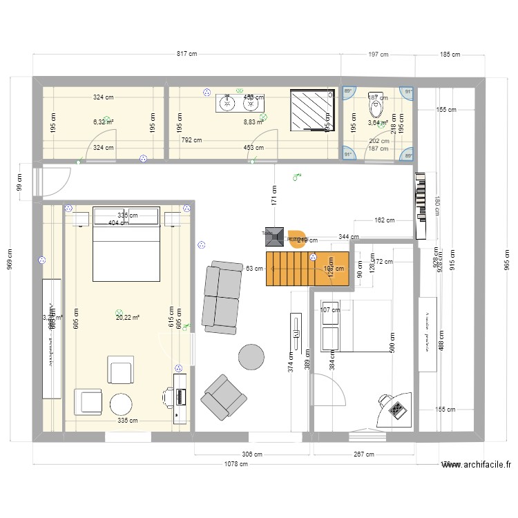 Esquisse2. Plan de 5 pièces et 42 m2