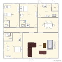 plan de 3 chambres salon avec salle à manger et cuisine 