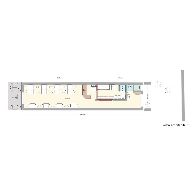 Restau Demi. Plan de 1 pièce et 45 m2