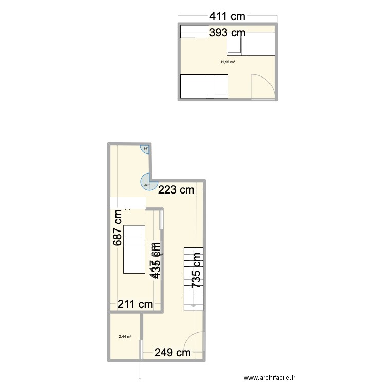 CENTRE A BIARRITZ. Plan de 3 pièces et 42 m2