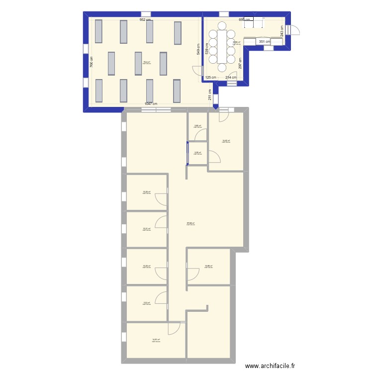 Cabinet existant + extension 1. Plan de 12 pièces et 287 m2