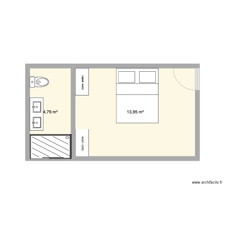 chambre casa blanca. Plan de 2 pièces et 19 m2