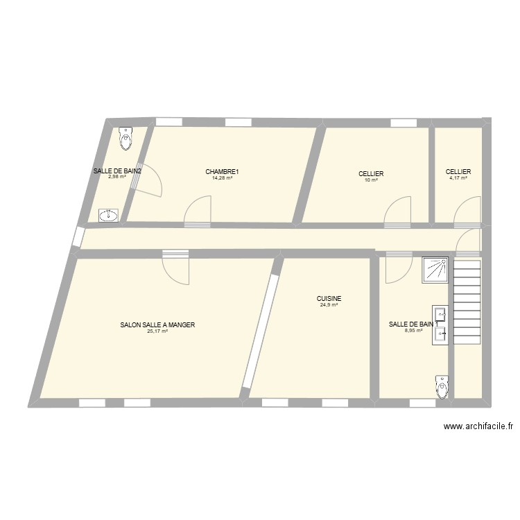 PMU 1 ER ETAGE. Plan de 7 pièces et 90 m2