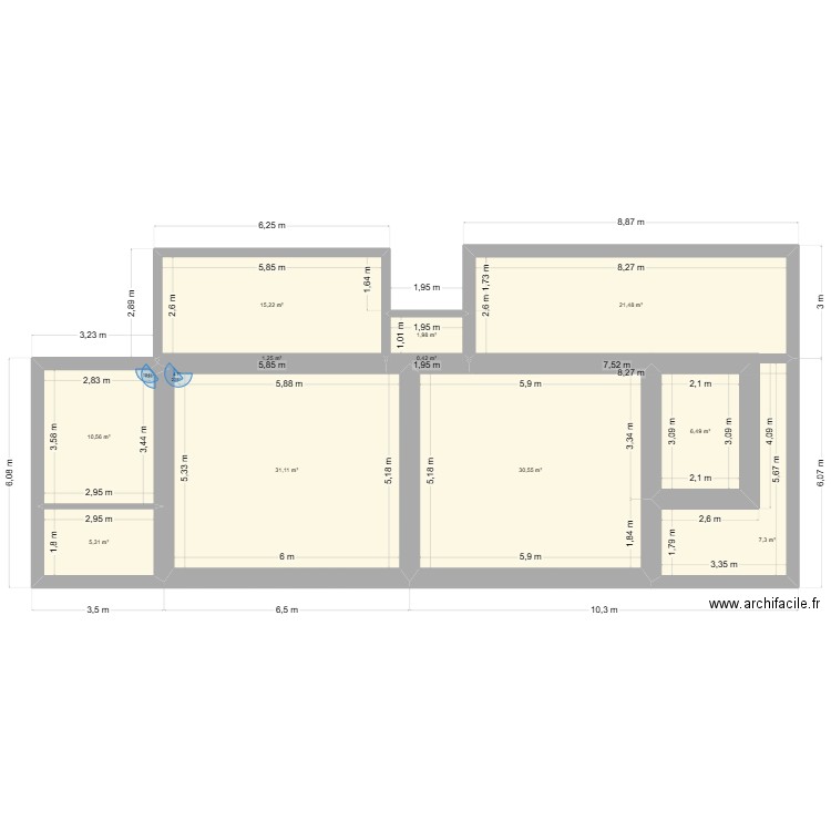 Plan Montvicq 2. Plan de 11 pièces et 132 m2