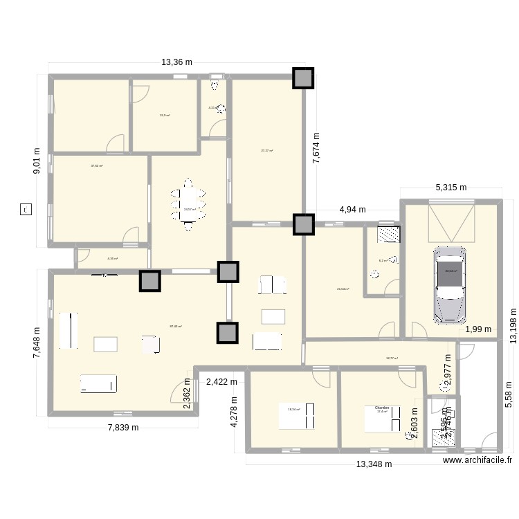 Loukanga_maison_basse_reference_cotation. Plan de 13 pièces et 308 m2