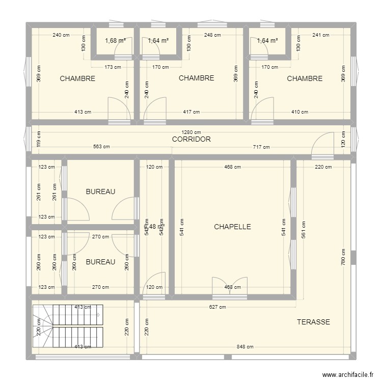 ETAGE PRESBYTERE. Plan de 15 pièces et 152 m2