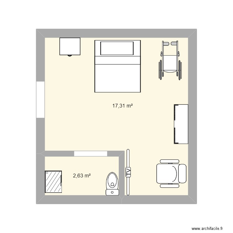 chambre hepad   . Plan de 2 pièces et 20 m2