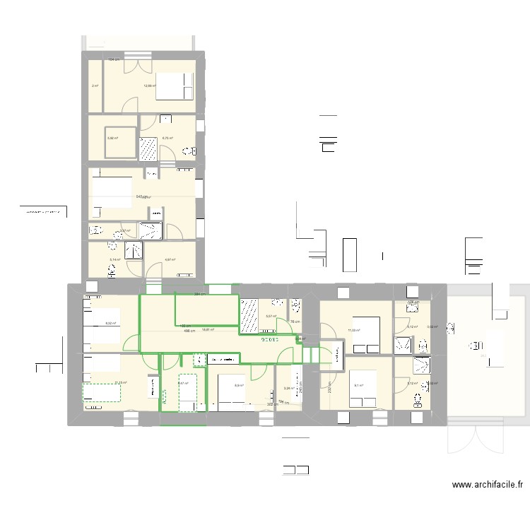 2026_Gîte du Menhir_Réaménagement_02. Plan de 38 pièces et 346 m2