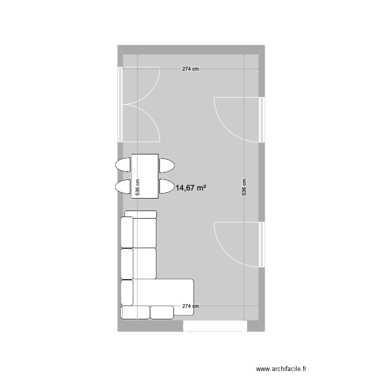 salon de otoño. Plan de 1 pièce et 15 m2