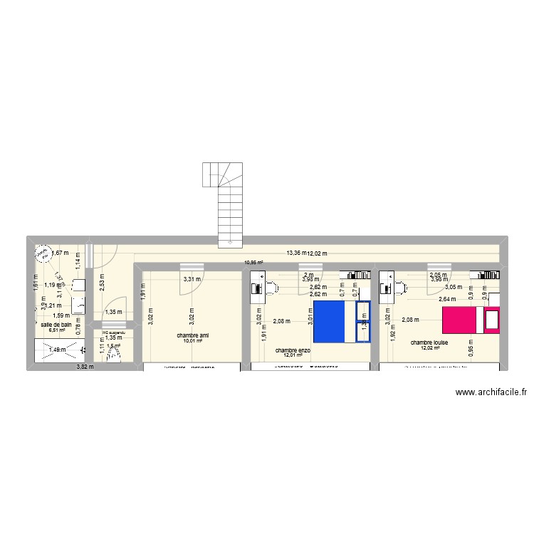 plan comble . Plan de 6 pièces et 53 m2