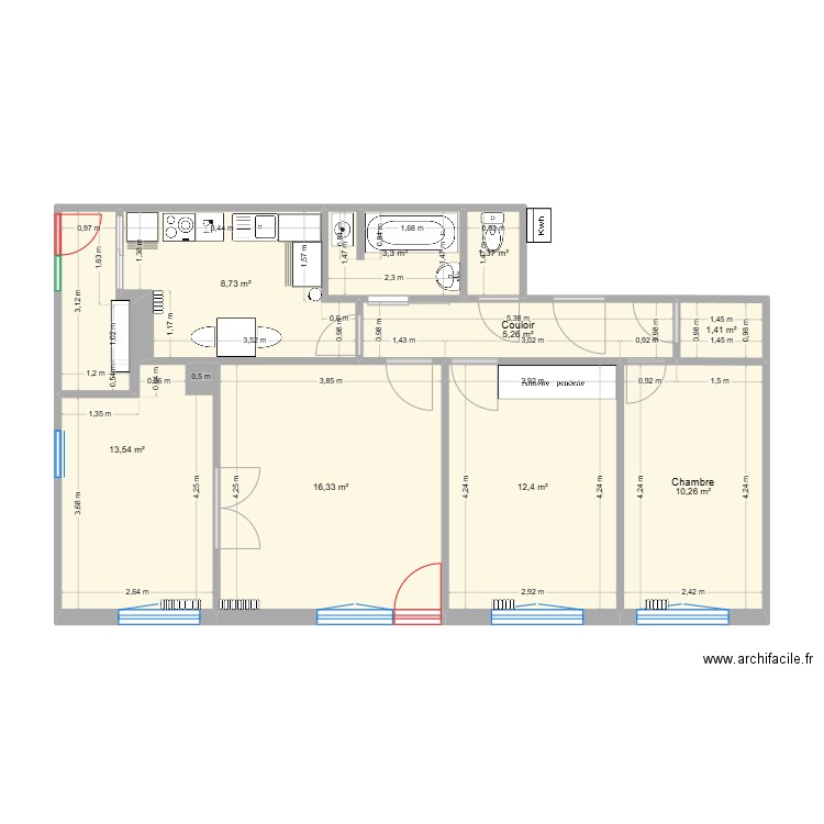 Appartement - Bourroches. Plan de 9 pièces et 73 m2